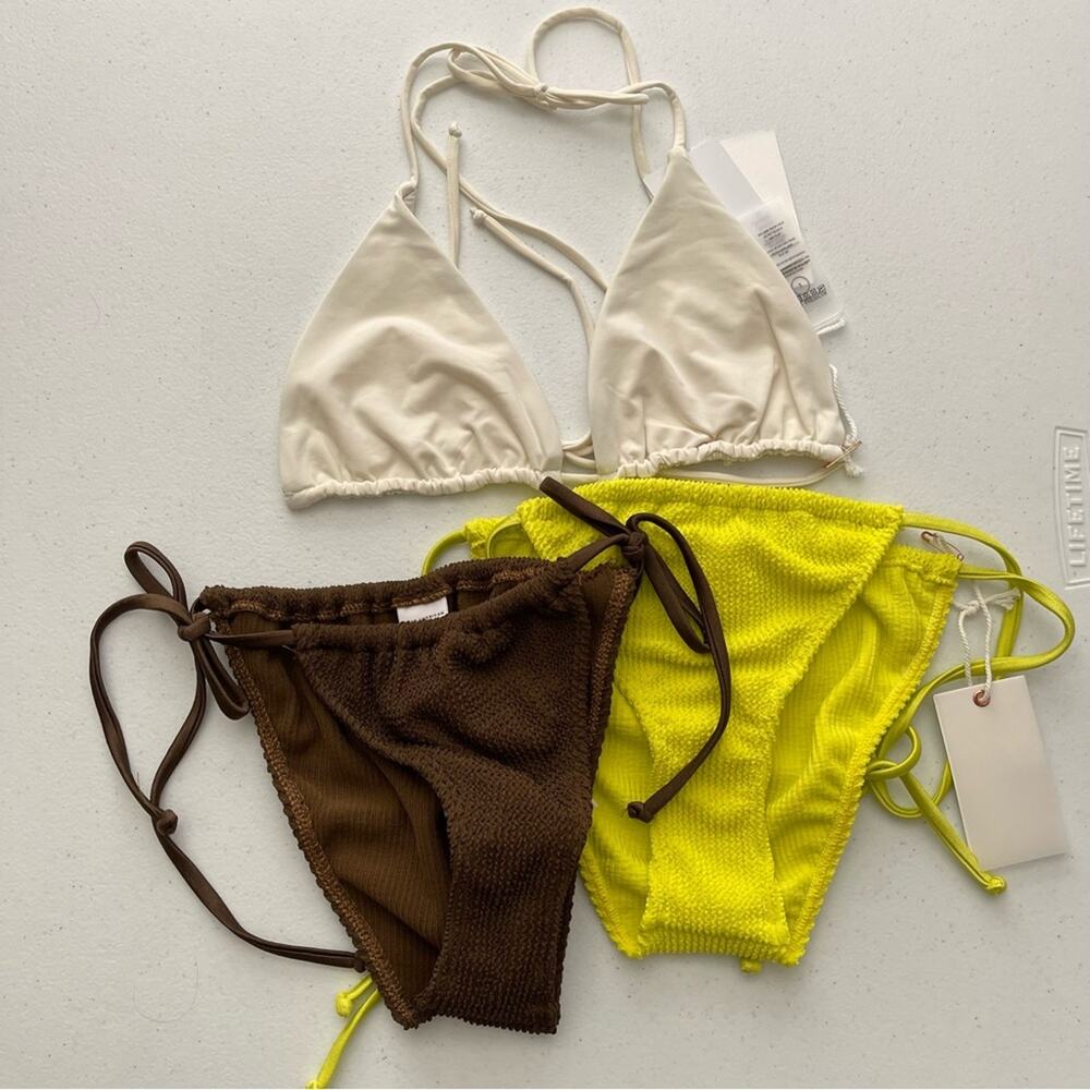 NWT Good American 3 Piece Bikini Set 2 Tiny Tie Bottoms & Triangle Top